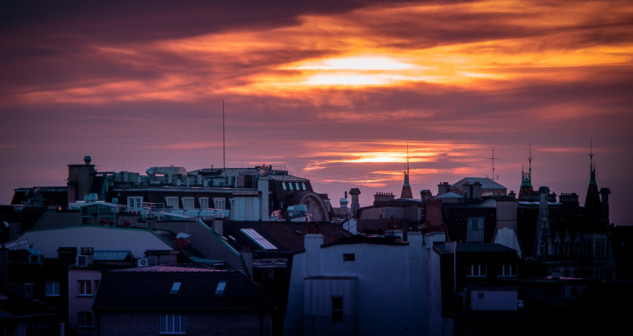 Sunset over the rooftops of Lausanne